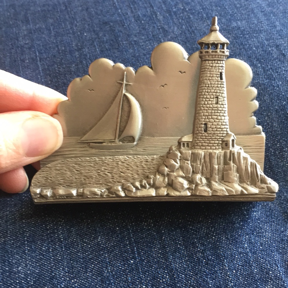 Vintage Pewter Nautical Business Card Holder